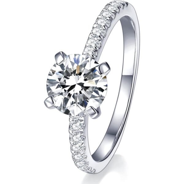 Solitaire Moissanite Engagement Ring, 1CT D Color VVS1 Clarity, 925 Sterling Silver with 18K White Gold Plated, Ideal Gift for Women