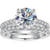Total 4.14ct 3CT Center Moissanite Engagement Rings Wedding Band D Color VVS1 Round Cut 925 Sterling Silver Bridal Sets for Women