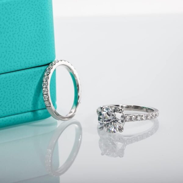 Total 4.14ct 3CT Center Moissanite Engagement Rings Wedding Band D Color VVS1 Round Cut 925 Sterling Silver Bridal Sets for Women