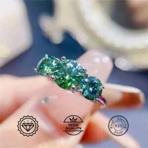 43cd859f9b9d4fb9800214421b7081f9~tplv-fhlh96nyum-origin-jpeg Vintage Moissanite Ring 925 Sterling Silver | 2/4 Carat Round Emerald Three Stone Design, Romantic Engagement Synthetic Jewelry, Anniversary Ring and Sweet Gift, with Moissanite GRA Certificate and Gift Box Packaging