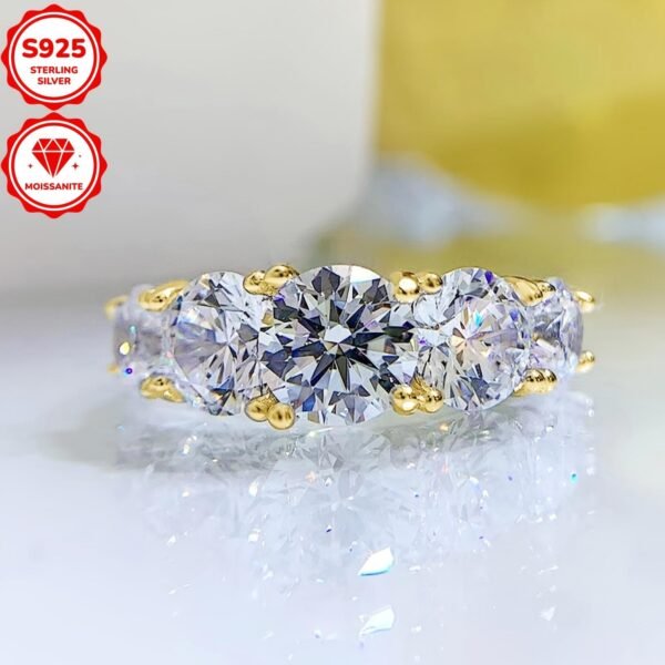 5c34a129b45d409ea9869fa38ac3387b~tplv-fhlh96nyum-origin-jpeg 1 piece moissanite ring Five-stone 925 sterling silver engagement ring 6.5mm & 6mm & 5mmD color Round moissanite wedding ring Women's silver ring S925 jewelry