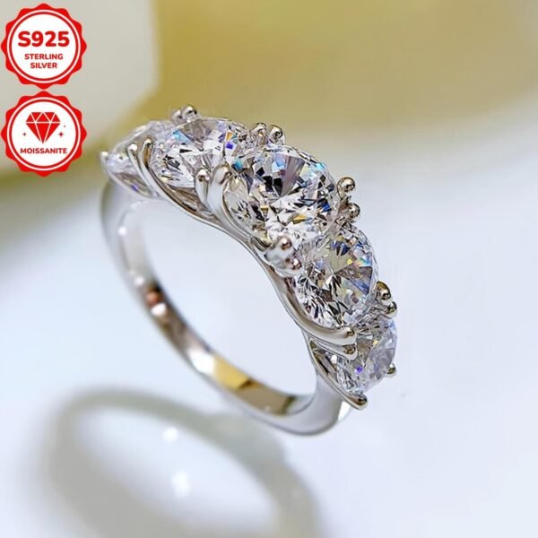 a4ffa280e3424622903d971f899c6e99~tplv-fhlh96nyum-origin-jpeg 1 piece moissanite ring Five-stone 925 sterling silver engagement ring 6.5mm & 6mm & 5mmD color Round moissanite wedding ring Women's silver ring S925 jewelry