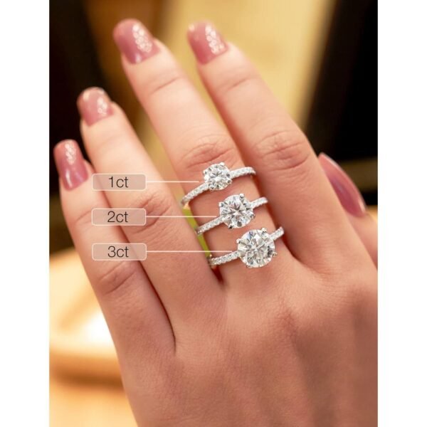 Solitaire Moissanite Engagement Ring, 1CT D Color VVS1 Clarity, 925 Sterling Silver with 18K White Gold Plated, Ideal Gift for Women