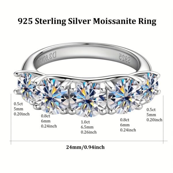 bebb28a34b604d1ab841ee47d9d69e3b~tplv-fhlh96nyum-origin-jpeg 1 piece moissanite ring Five-stone 925 sterling silver engagement ring 6.5mm & 6mm & 5mmD color Round moissanite wedding ring Women's silver ring S925 jewelry